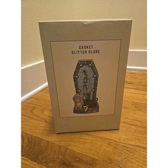 Cracker Barrel Skeleton In Casket LED Glitter Globe, Halloween Decor, New NIB